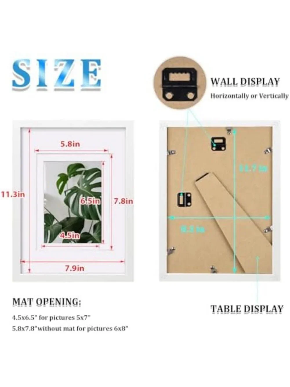 Set of 4 Solid Wood Picture Frames for 5x7 & 6x8 Photos - Tabletop & Wall Mount